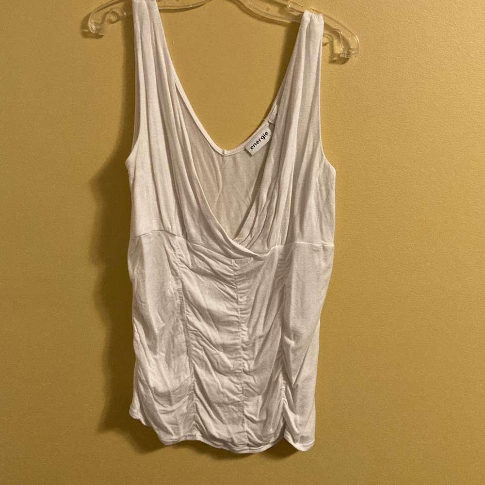 Energie Y2K Women’s V-Neck White Ruched Tank Top